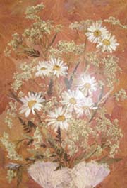 "Букет в керамической вазе" (листья, цветы). Автор: Л.Д. Прохорова
